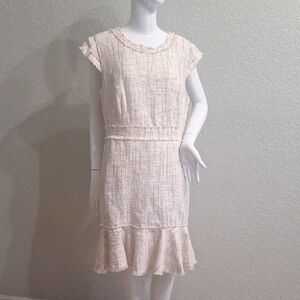 NANETTE LEPORE Tweed Pink-A-Chu Flounce Sheath Dress Credence Cream